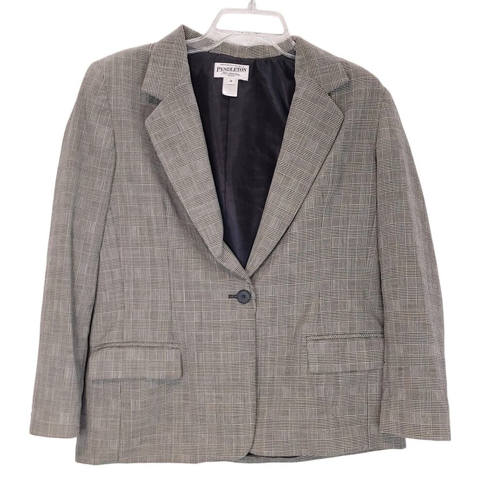 Pendleton Virgin Wool Blazer Single Breasted Chec… - image 1